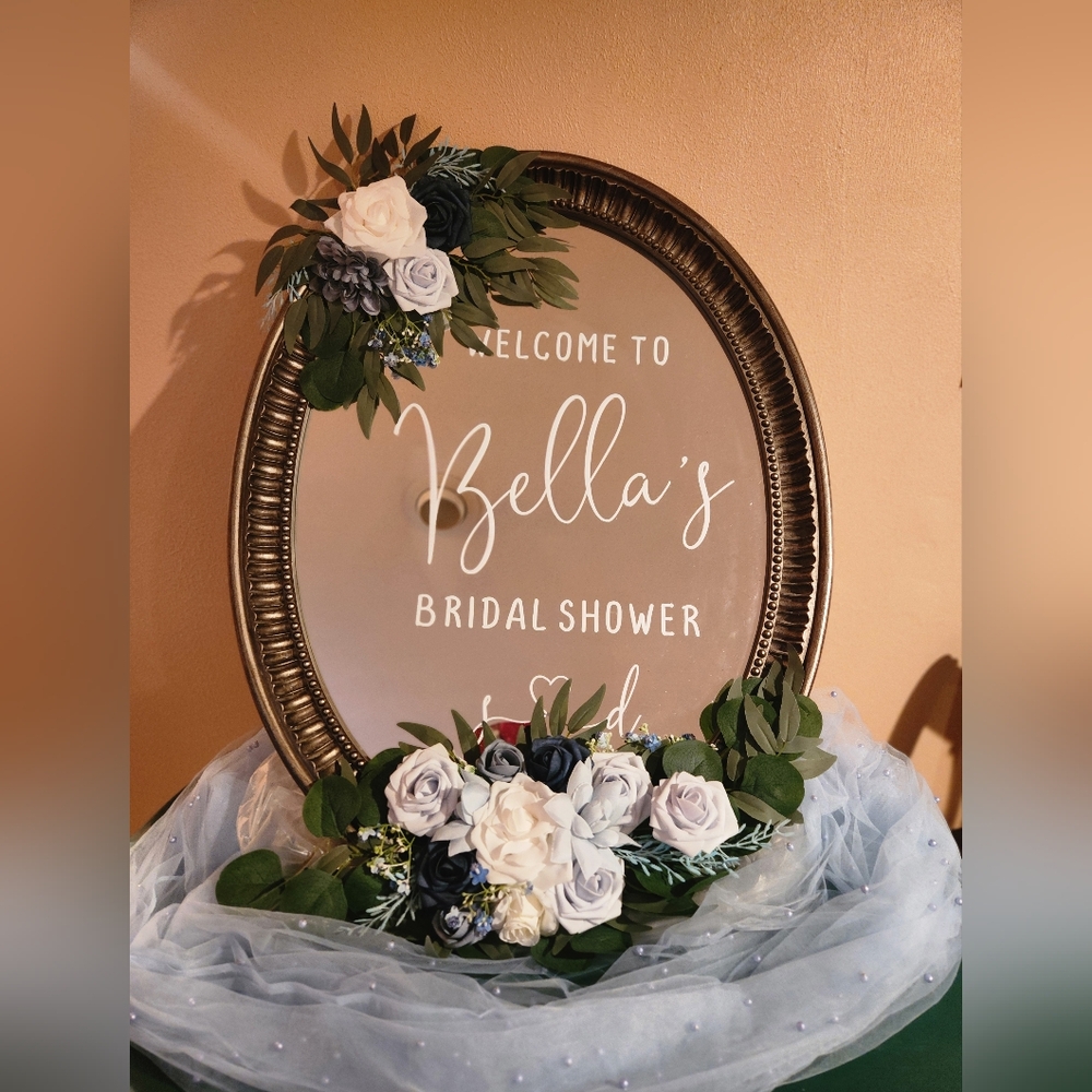 Elegant Gold/White and Blue Bridal Shower Welcome Sign